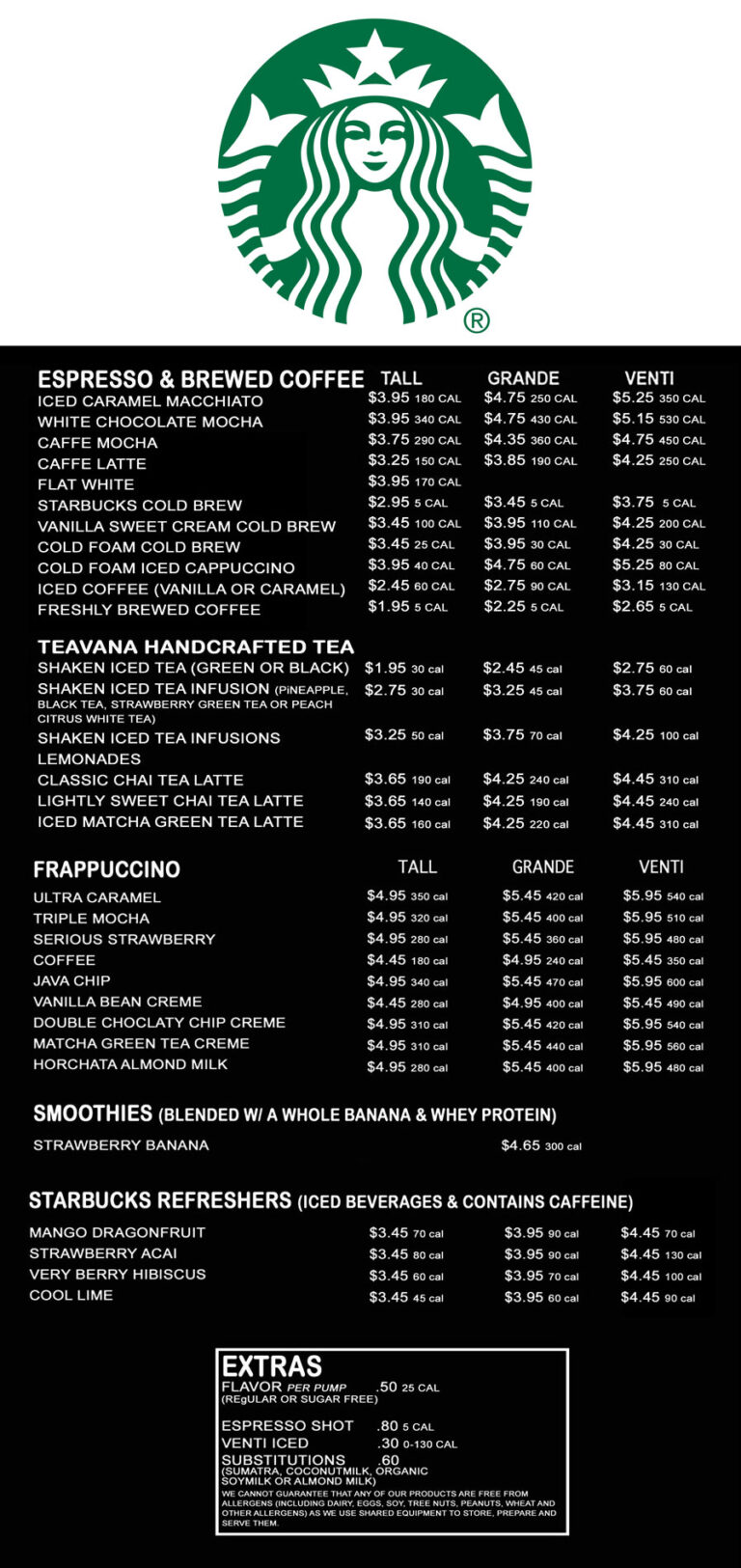 Starbucks Prices Menu With Prices